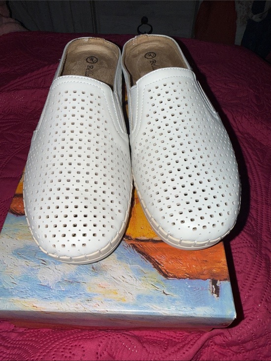 Bella Vita Shoes - Bella Vita White Perforated Slip-On Flats